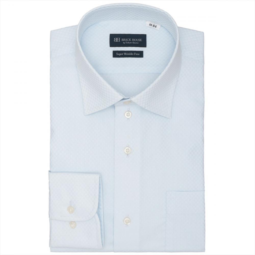 フローレンスセイコシャツ80年代当時もの 超形態安定】 ワイド 長袖 形態安定 ワイシャツ(S37-80 サックス