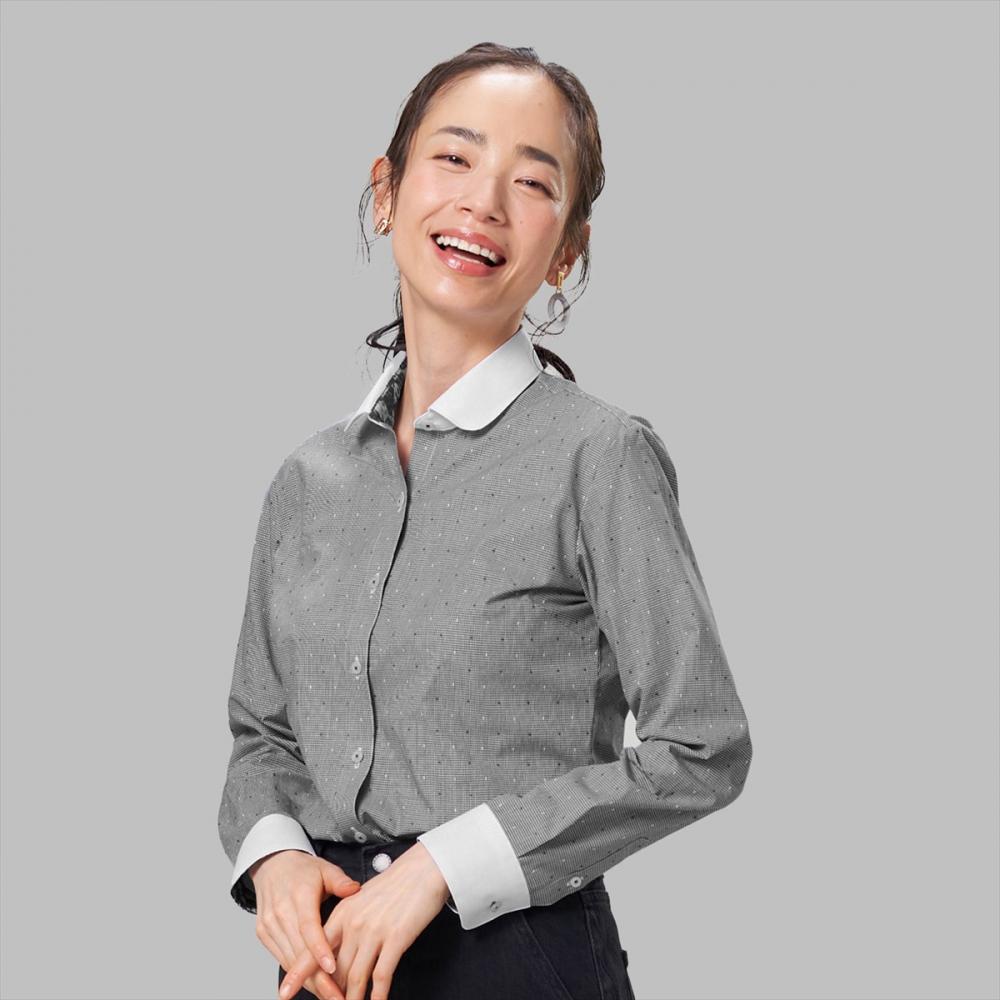 ディズニー ラウンド 長袖 形態安定 レディースシャツ S クロ グレー 東京シャツ公式通販 ノーアイロン形態安定ビジネスワイシャツ専門店