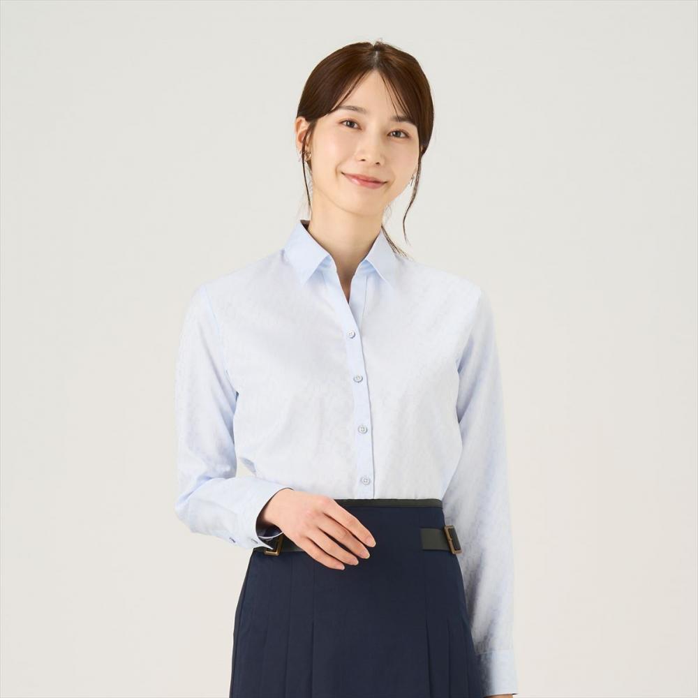 【超形態安定】 スキッパー 長袖 形態安定 綿100% レディースシャツ