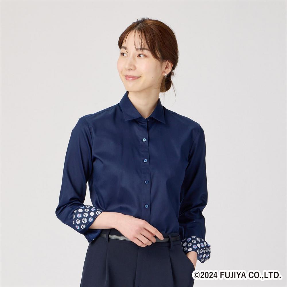 【ペコちゃん×TOKYO SHIRTS】 ワイド 長袖 形態安定 レディースシャツ