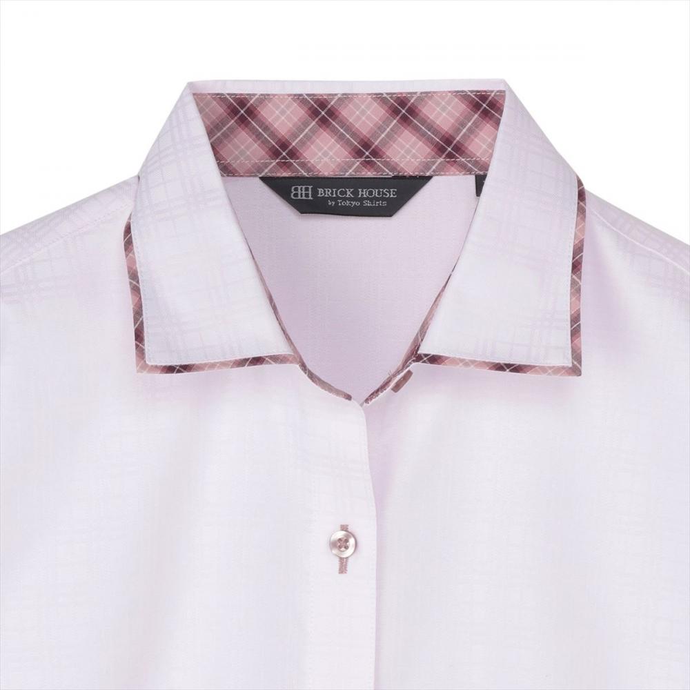 透け防止】 ワイド 長袖 形態安定 レディースシャツ(XS ピンク