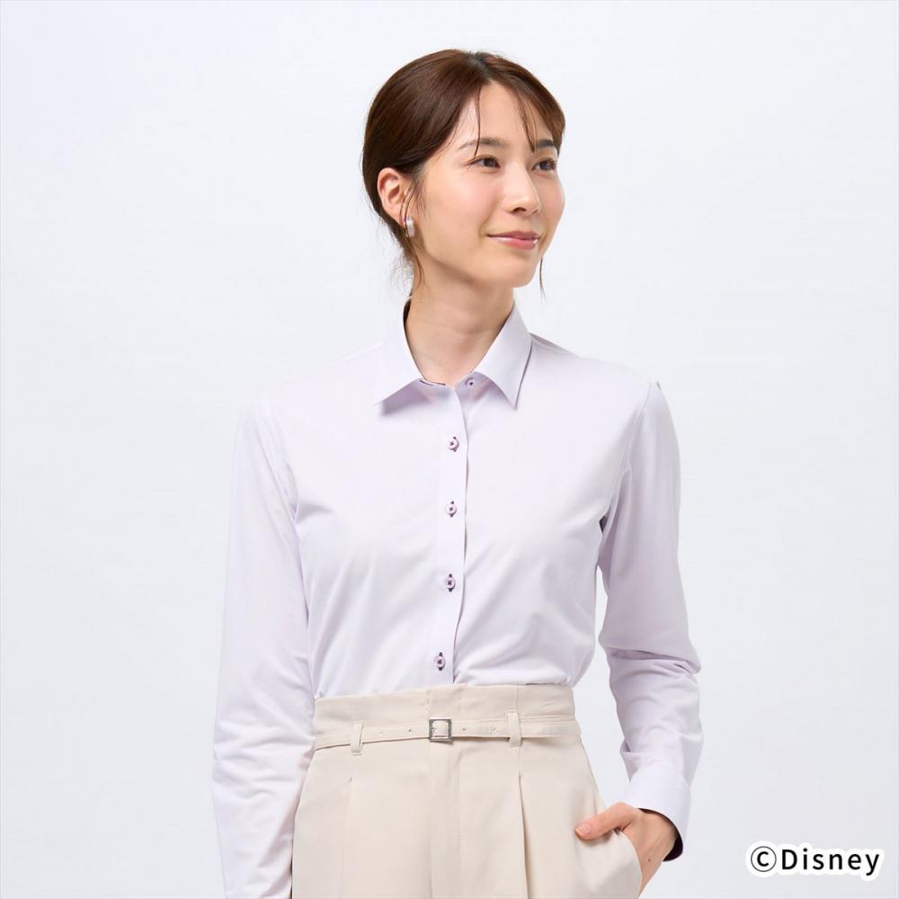 【ディズニー】 ワイド 長袖 形態安定 レディースニットシャツ ヘリンボーン