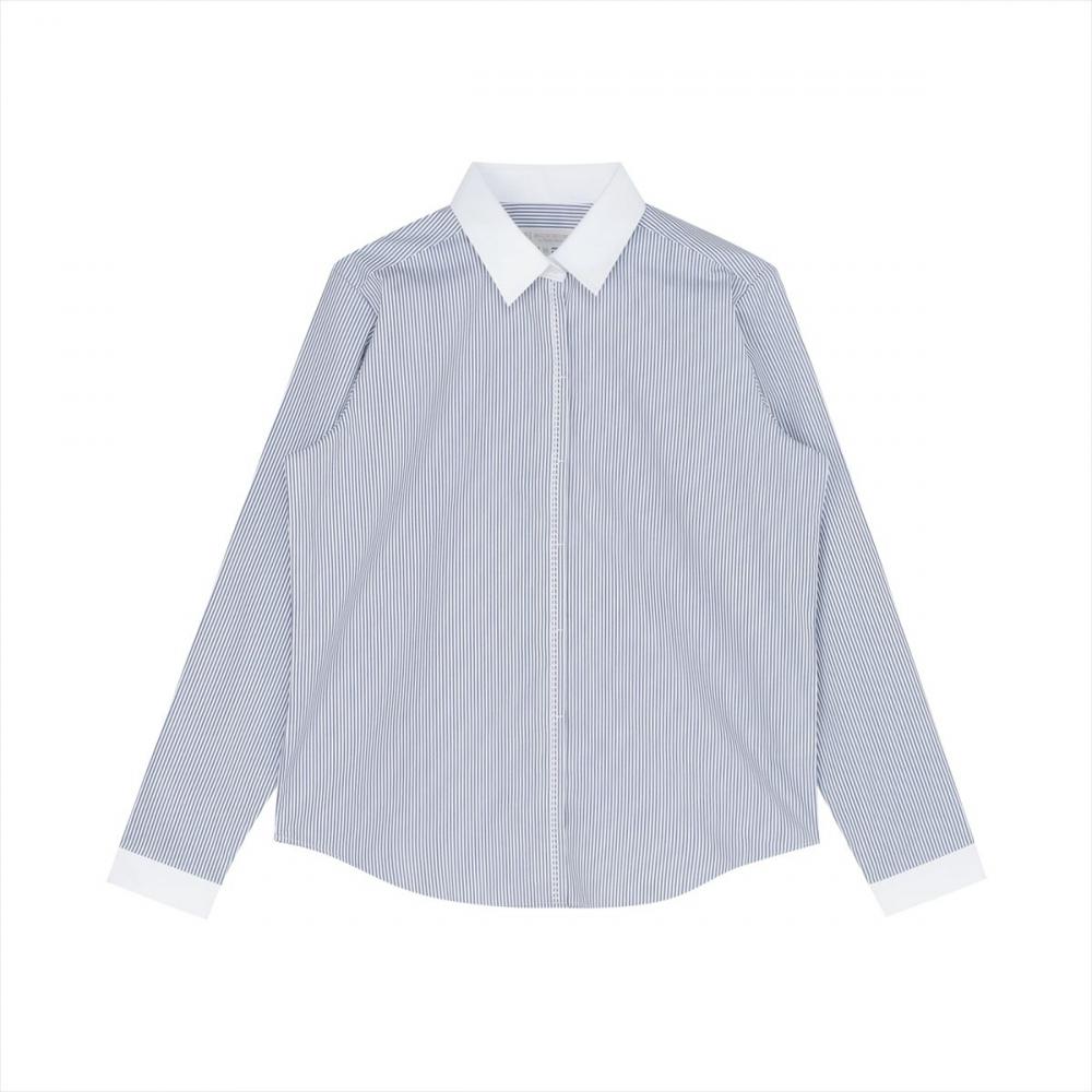 【透け防止】 前立比翼刺繍 カジュアルシャツ クレリック レギュラー 長袖 レディース