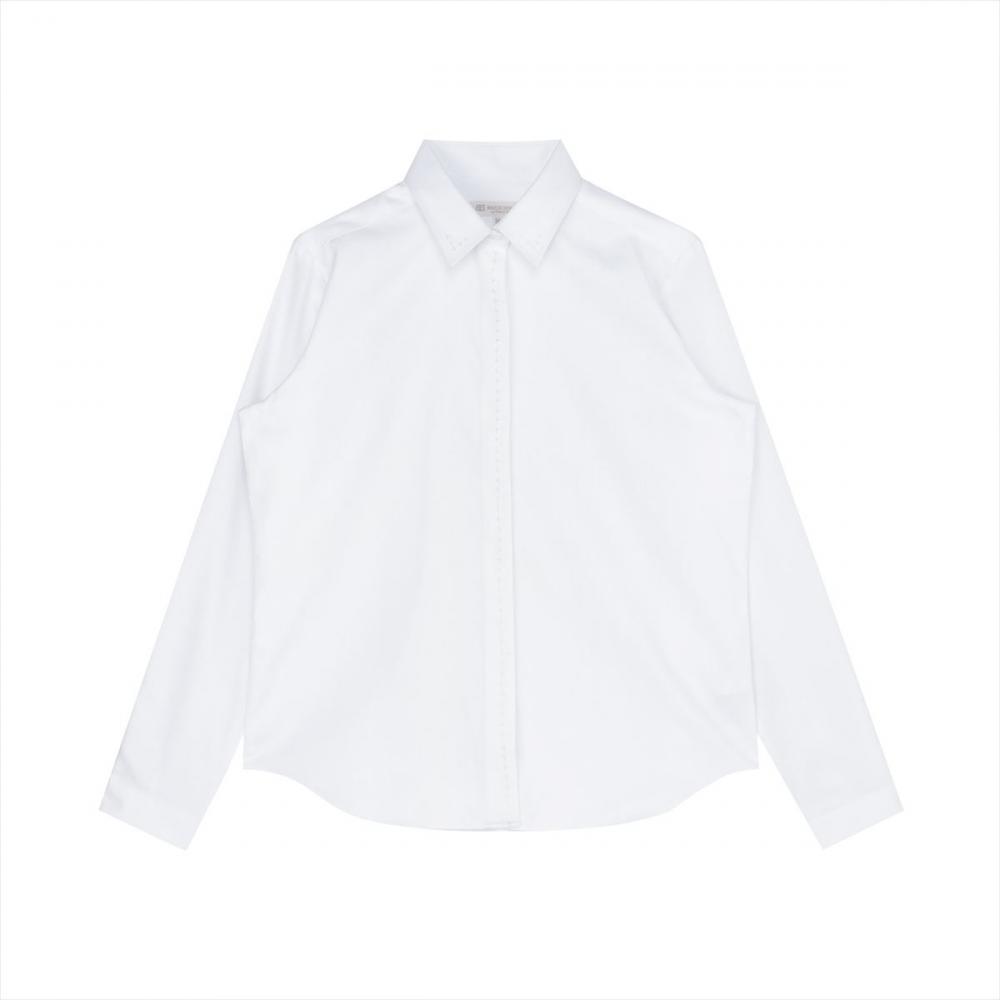 【透け防止】 衿・前立比翼刺繍 カジュアルシャツ レギュラー 長袖 レディース