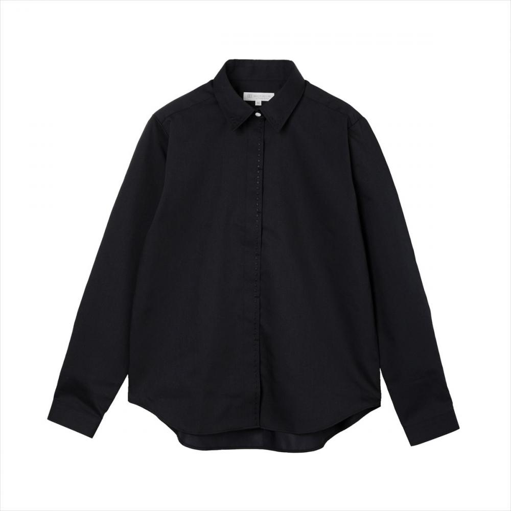 【透け防止】 衿・前立比翼刺繍 カジュアルシャツ レギュラー 長袖 レディース