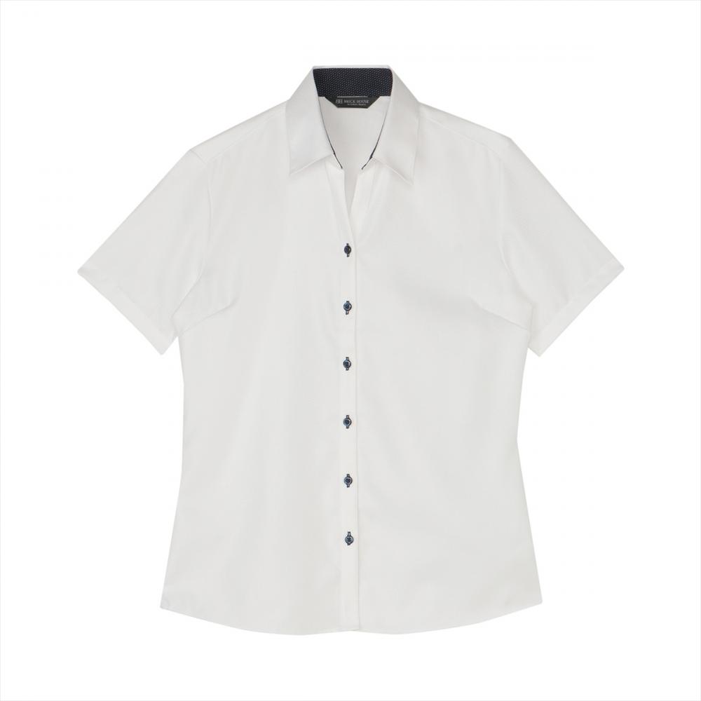 【超形態安定／接触冷感】 スキッパー 半袖 形態安定 綿100% レディースシャツ