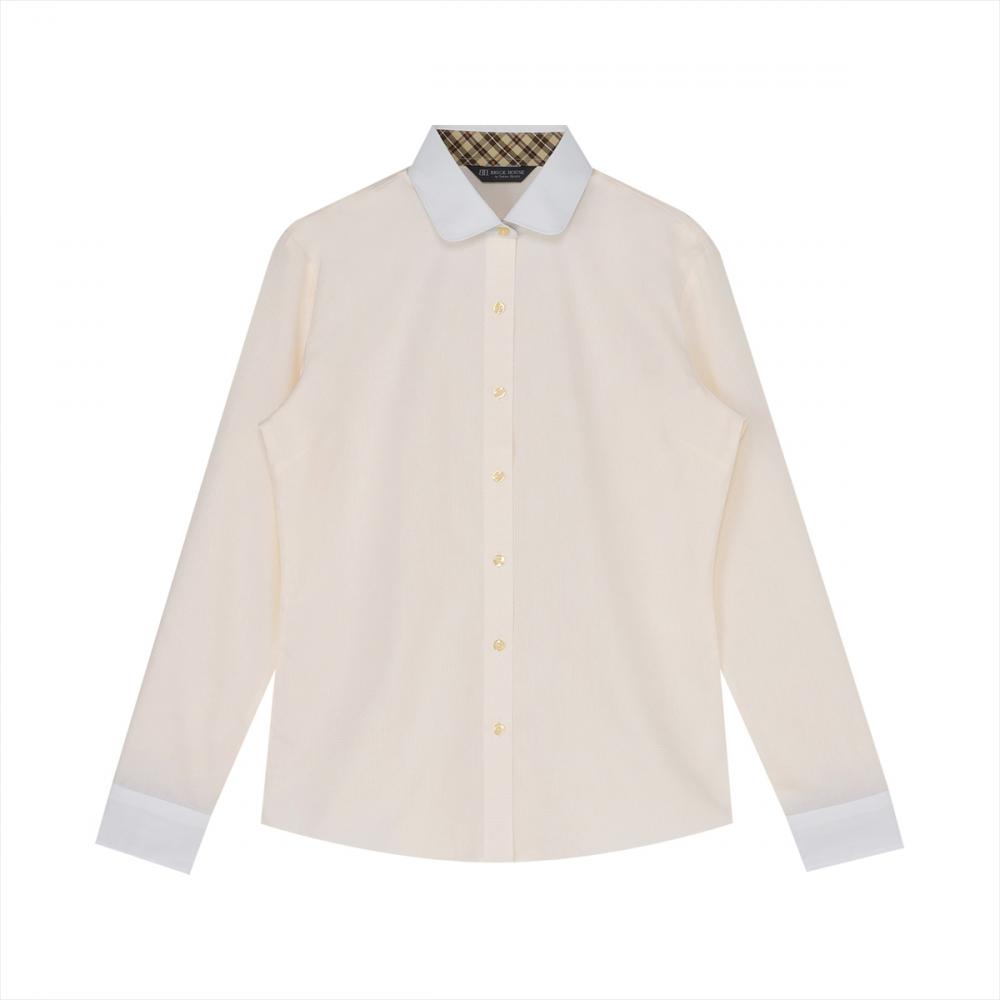 【透け防止】 クレリック ラウンド 長袖 形態安定 レディースシャツ