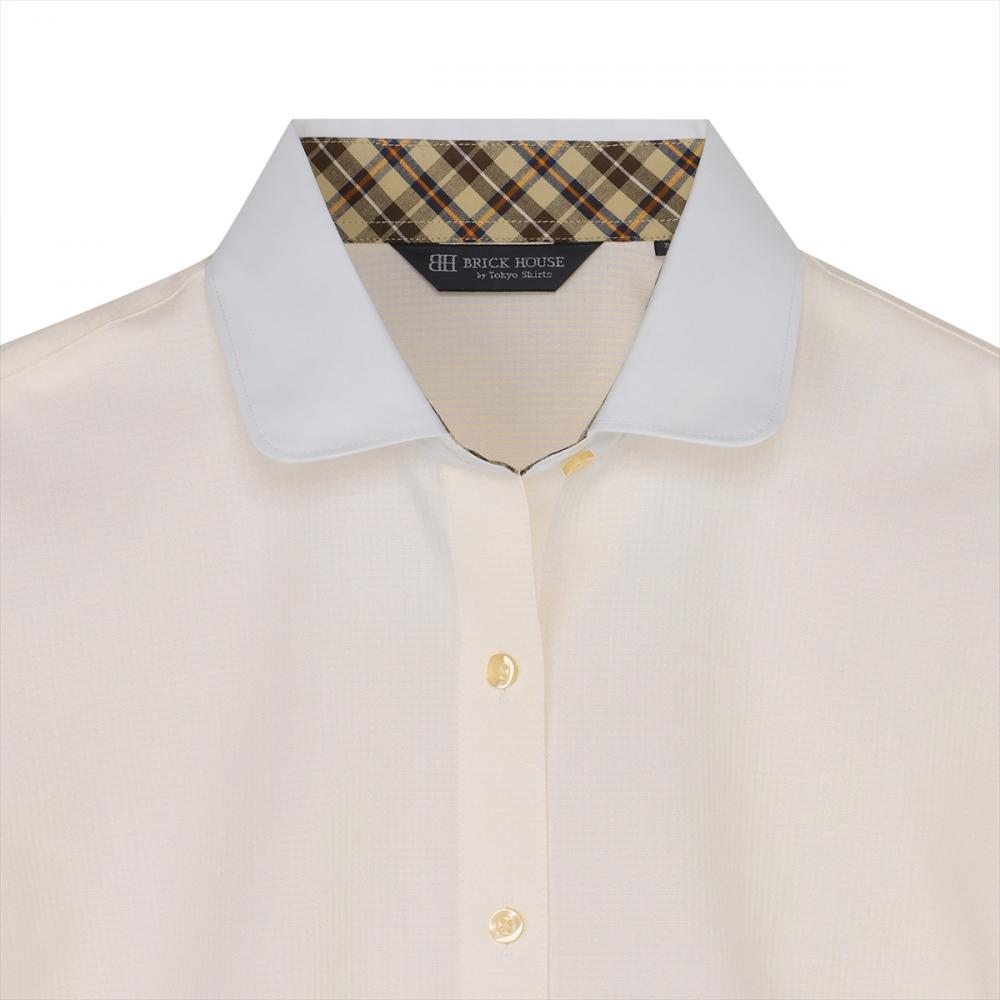 【透け防止】 クレリック ラウンド 長袖 形態安定 レディースシャツ