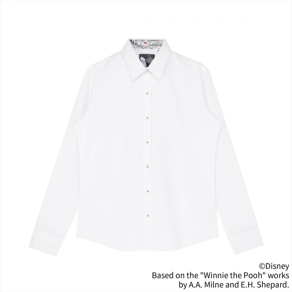 【くまのプーさん】 レギュラー 長袖 形態安定 レディースシャツ 【透け防止】