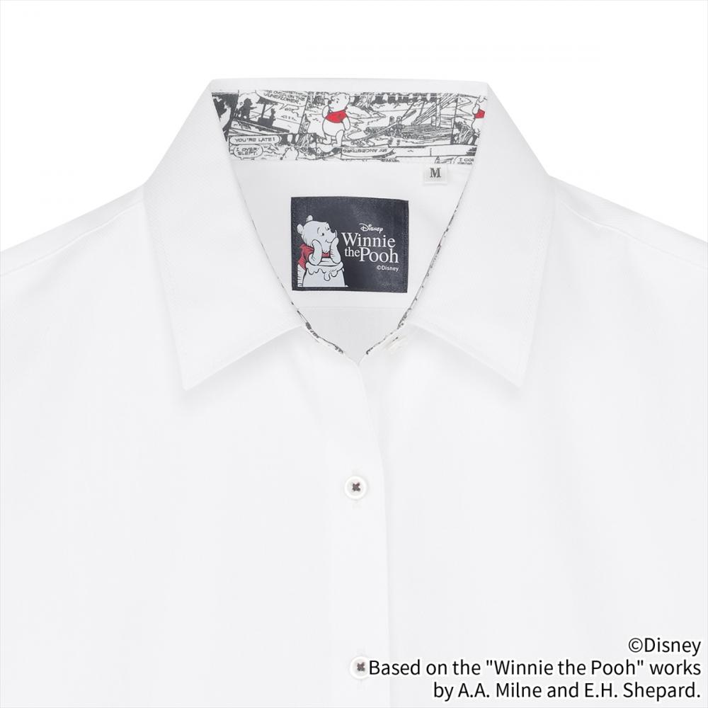 【くまのプーさん】 レギュラー 長袖 形態安定 レディースシャツ 【透け防止】