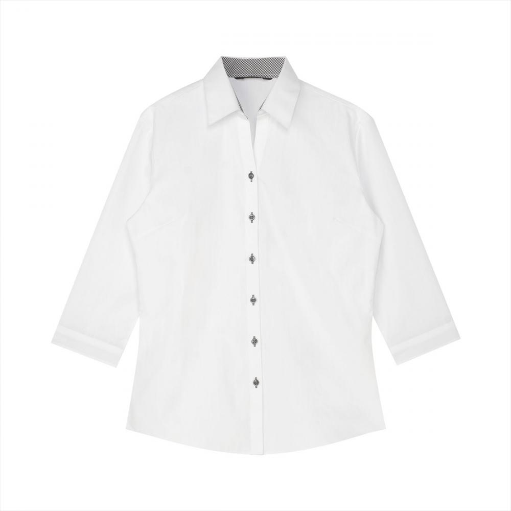 【透け防止】 スキッパー 七分袖 形態安定 レディースシャツ