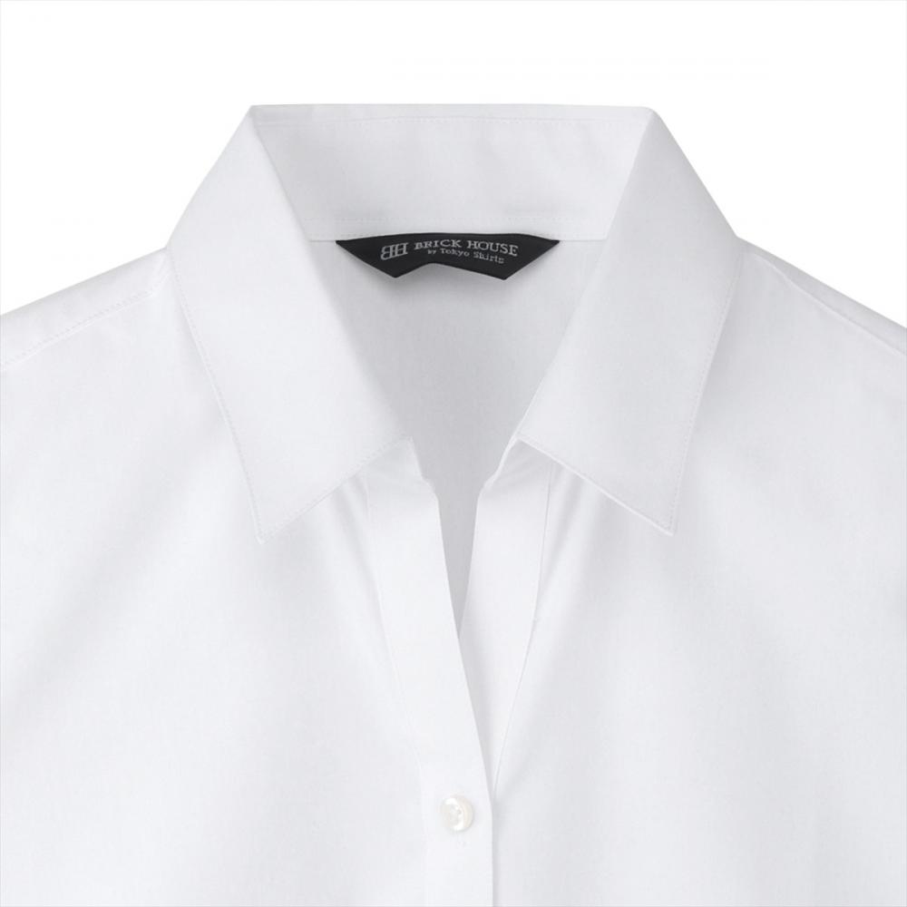 【透け防止】 スキッパー 長袖 形態安定 レディースシャツ 白無地