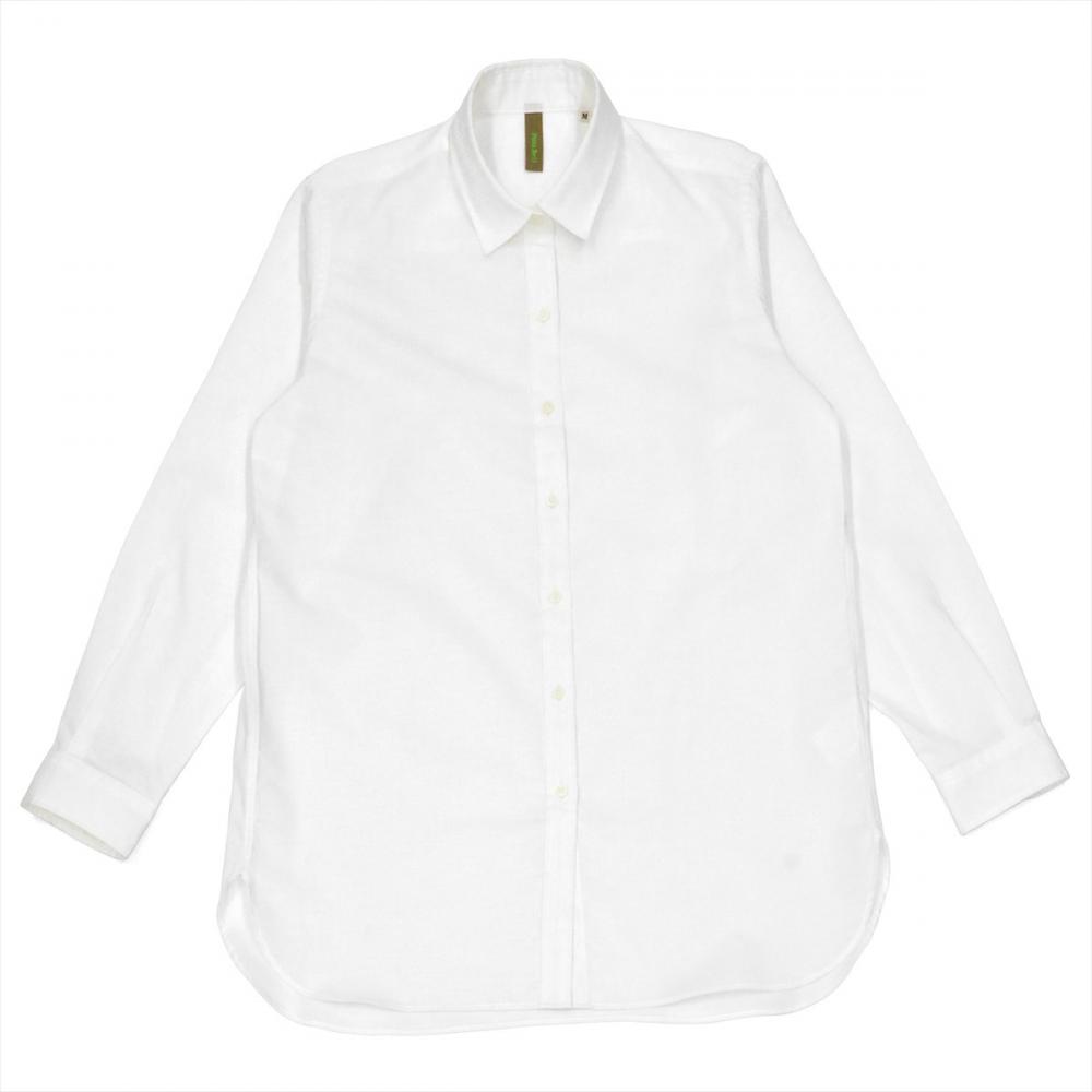 カジュアルシャツ ラウンドテール 長袖 形態安定 白系 レディース