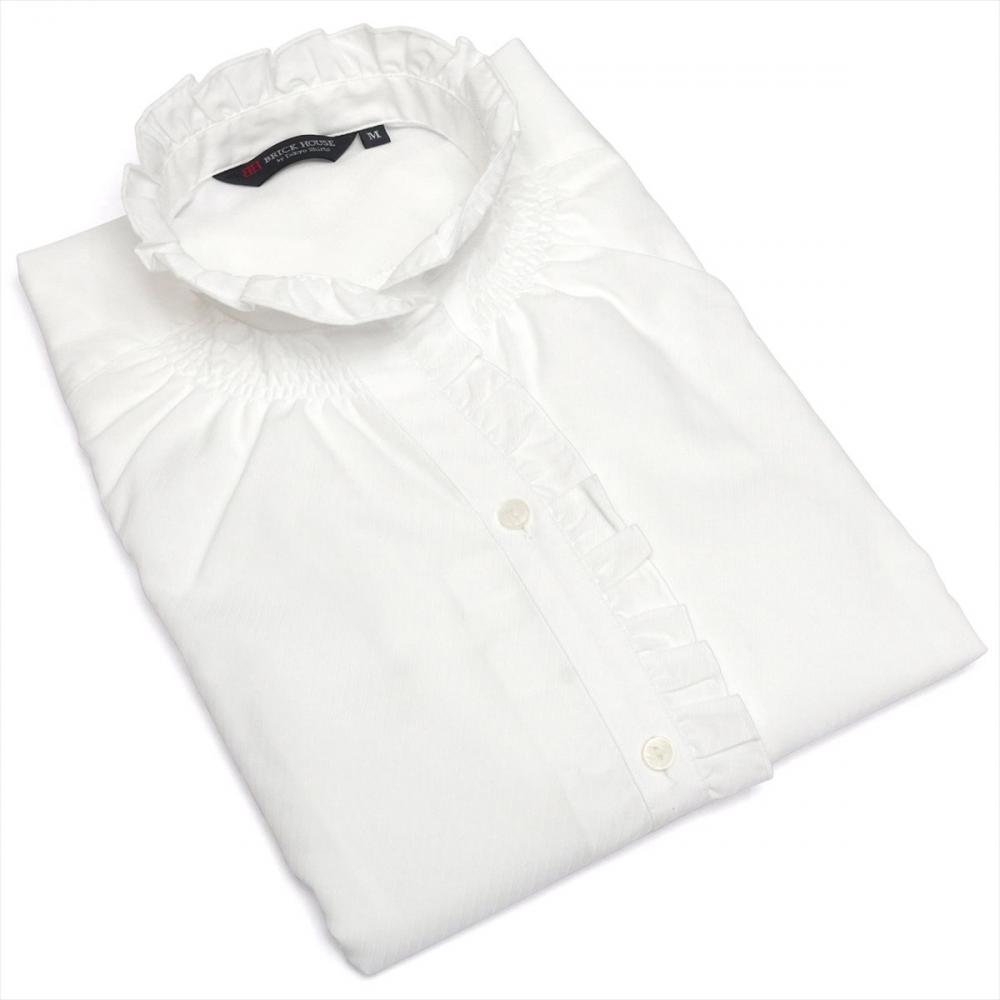【デザイン】 フリル衿 長袖 形態安定 レディースシャツ