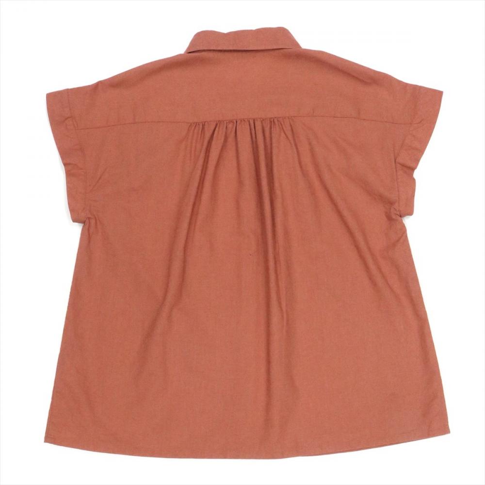 カジュアルシャツ 綿麻フレンチ袖 半袖 ダークオレンジ レディース