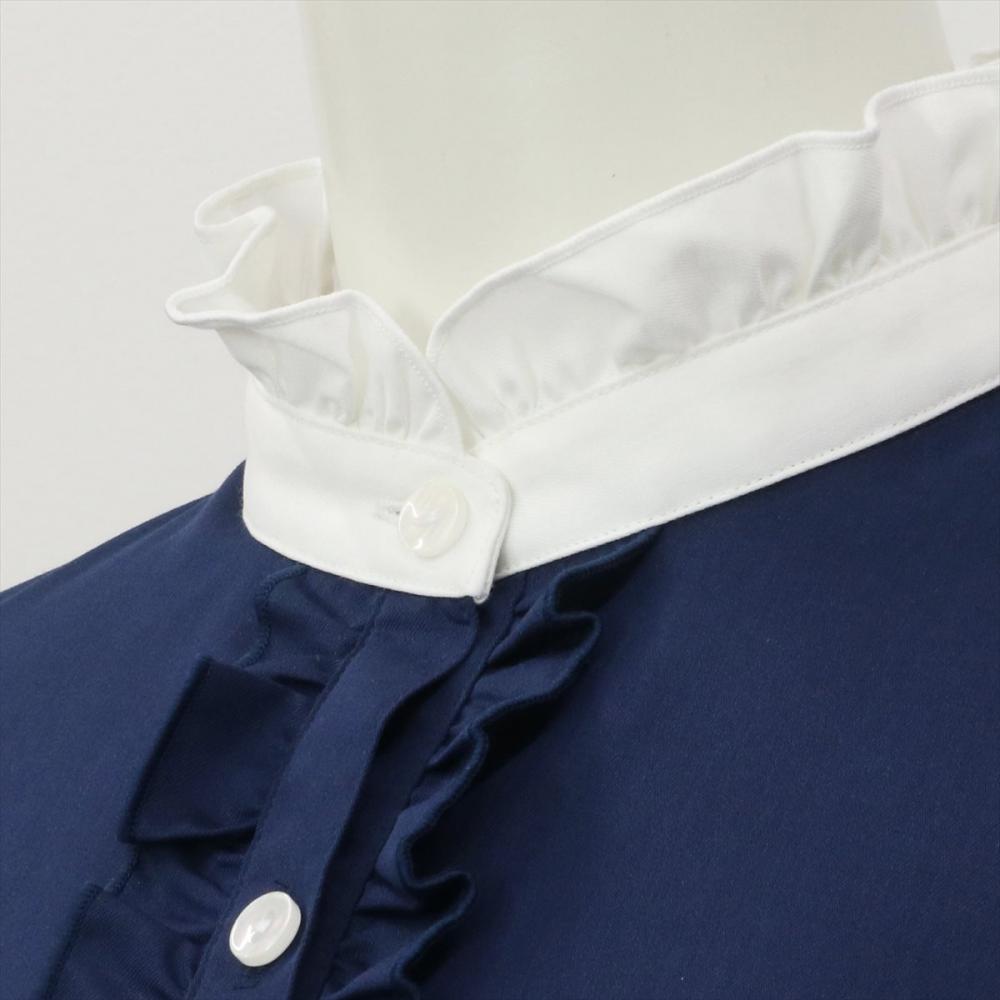 【デザイン】 スタンドミニフリル 七分袖 形態安定 レディースシャツ