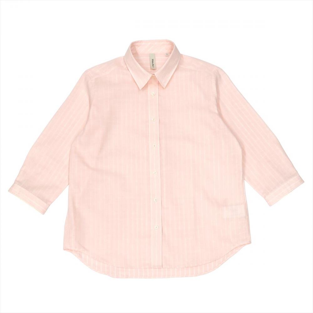 カジュアルシャツ Wガーゼ 七分袖 綿100% ピンク レディース
