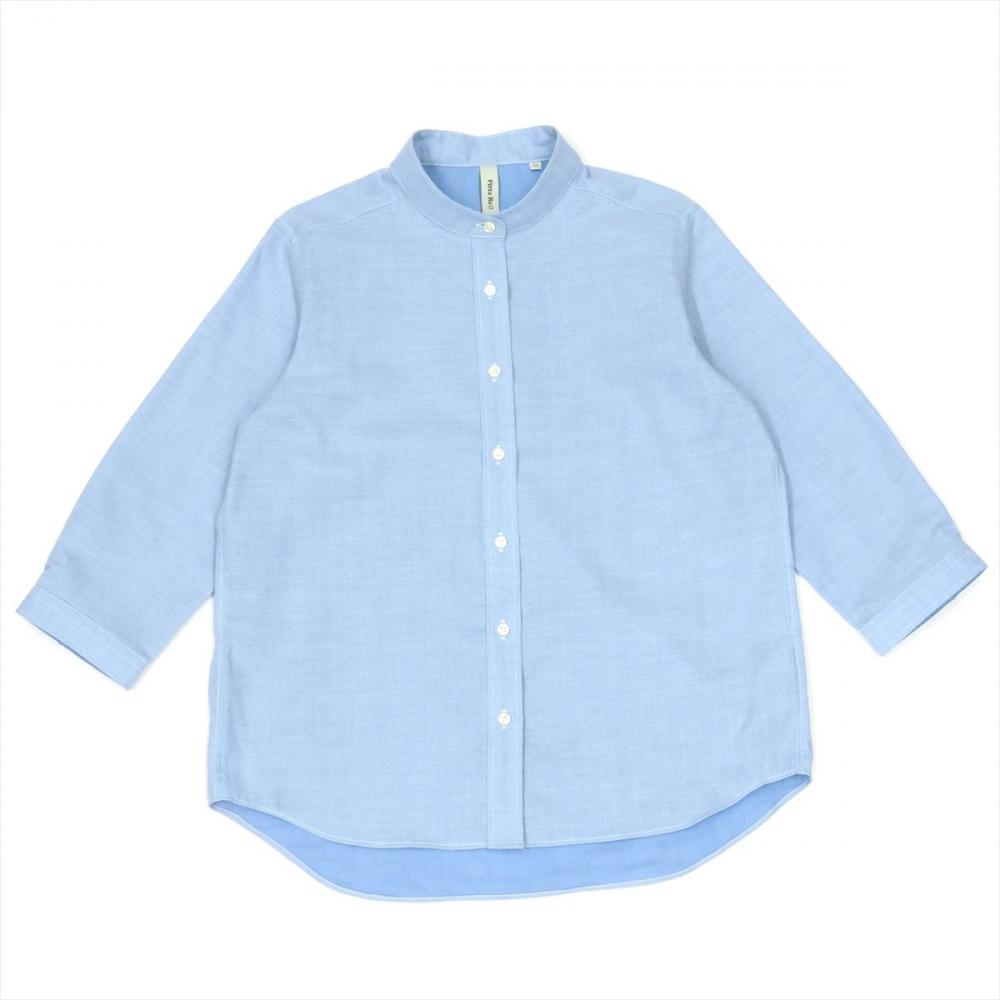 カジュアルシャツ Wガーゼ 七分袖 綿100% ブルー レディース