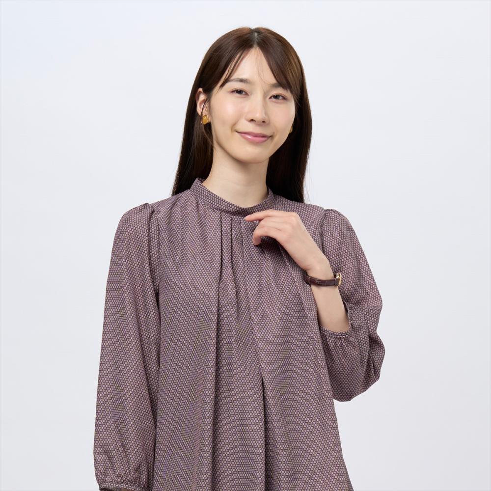 前タックプリントブラウス 長袖 レディース