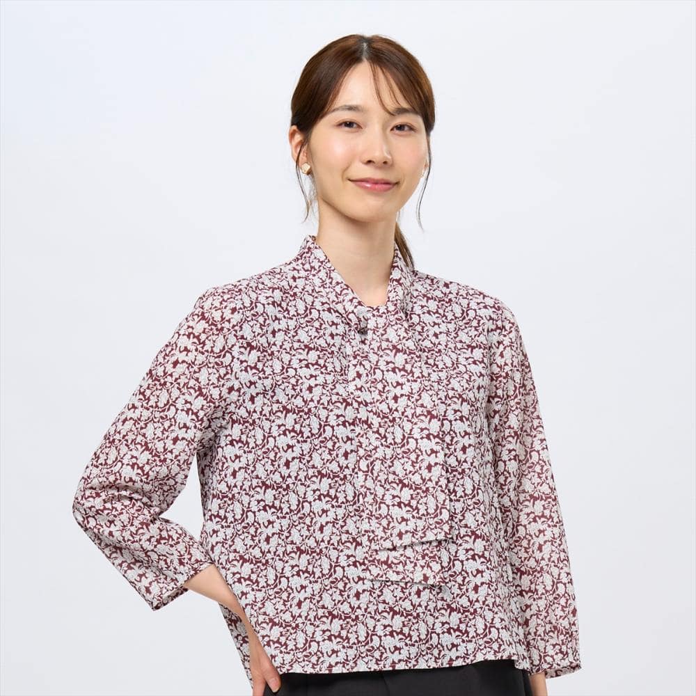 ボウタイプリントブラウス 長袖 レディース