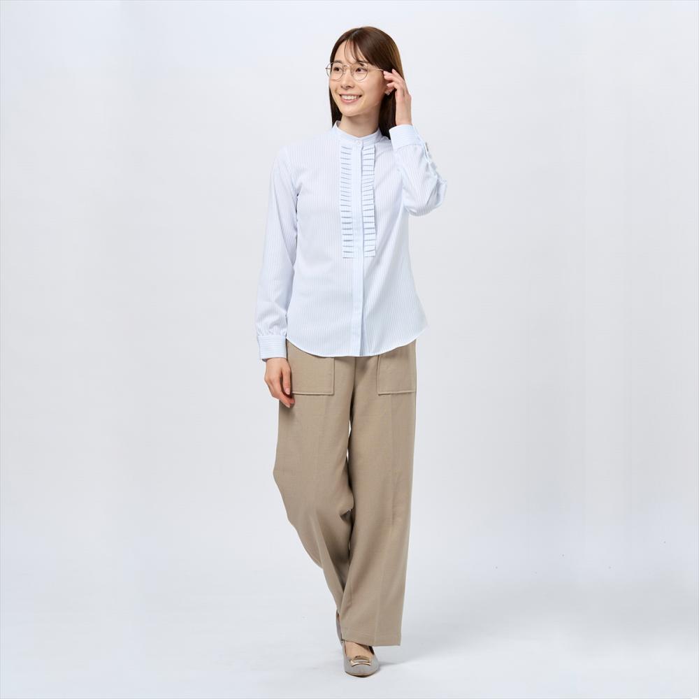 【COFREX】 スタンドたたみフリル 長袖 レディースフリルシャツ
