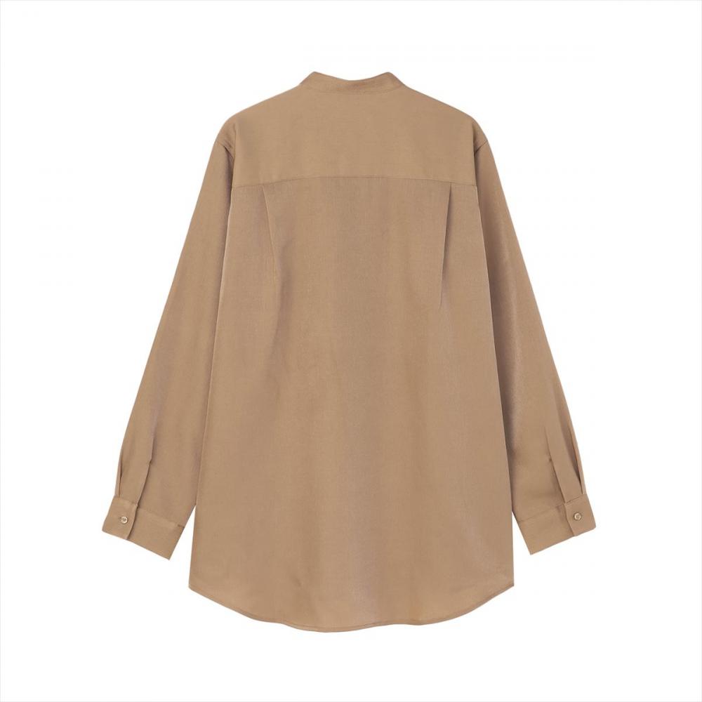 サテン ワイドシルエット スタンド衿 シャツ 長袖 レディース