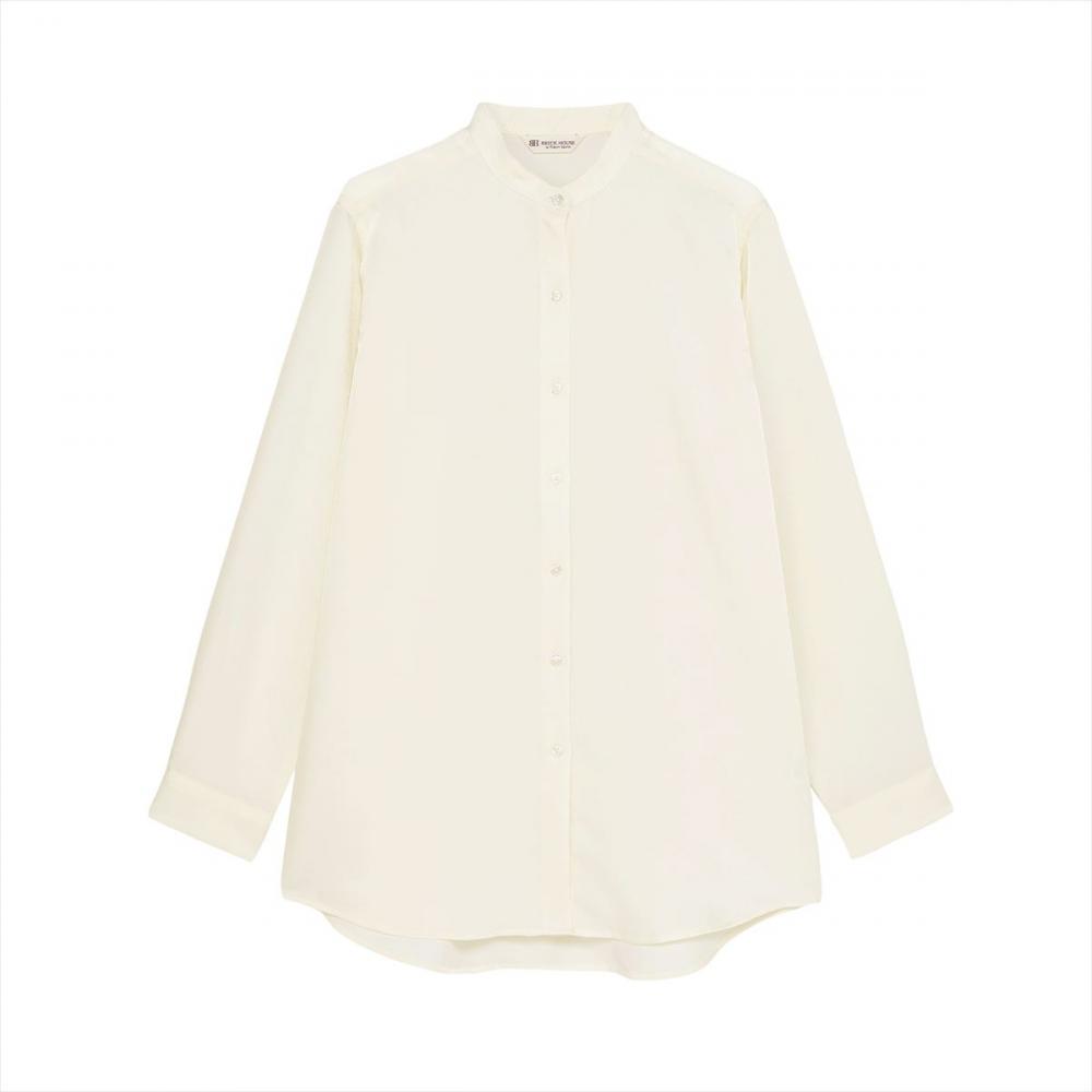 サテン ワイドシルエット スタンド衿 シャツ 長袖 レディース
