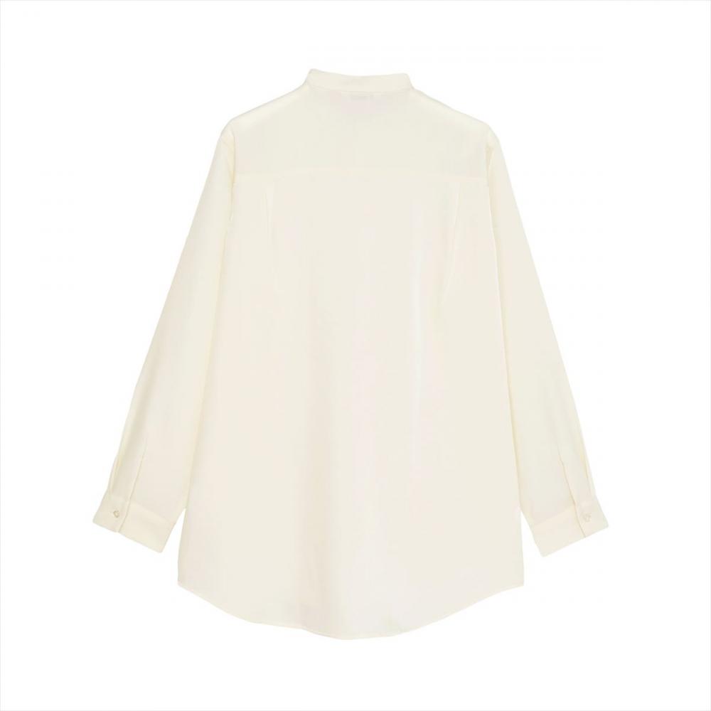 サテン ワイドシルエット スタンド衿 シャツ 長袖 レディース