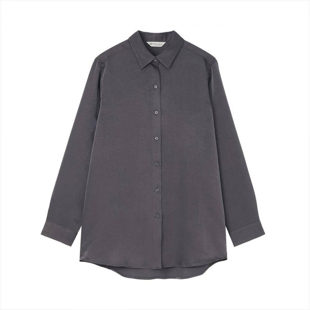 サテン ワイドシルエット レギュラー衿 シャツ 長袖 レディース