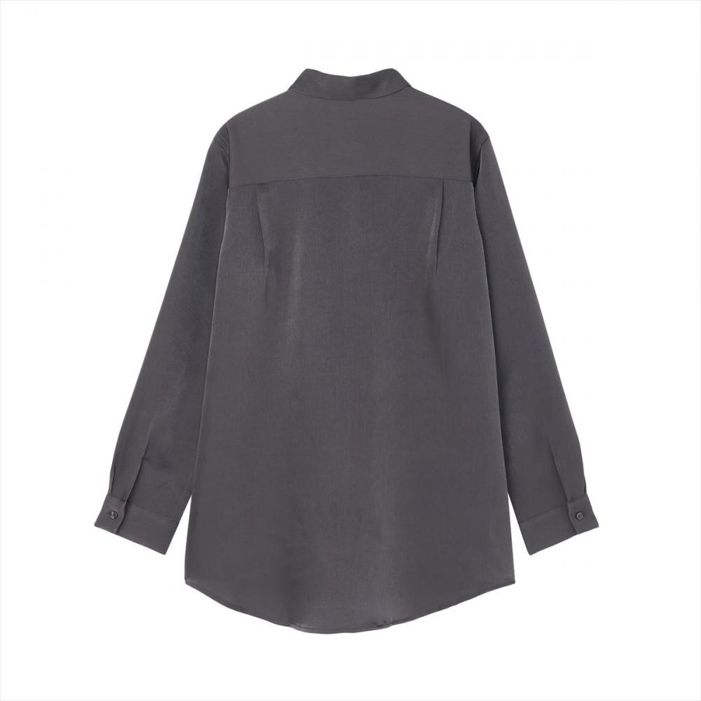 サテン ワイドシルエット レギュラー衿 シャツ 長袖 レディース