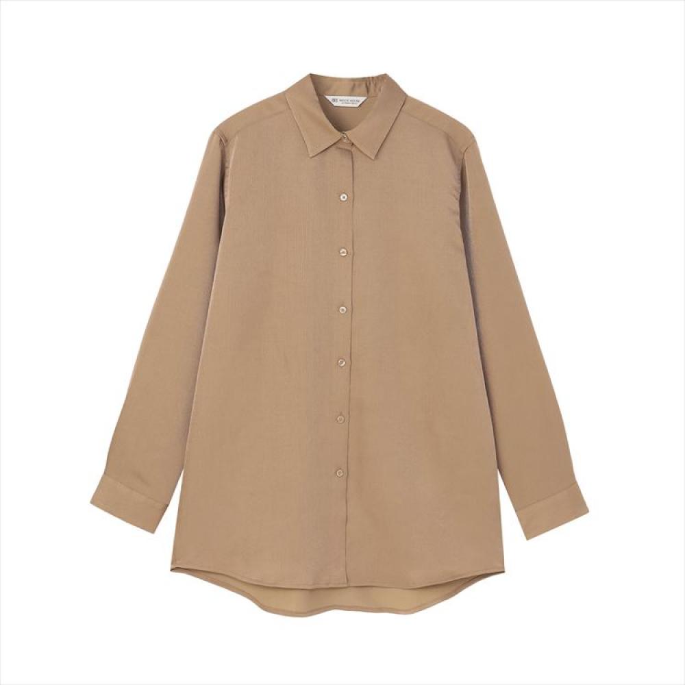 サテン ワイドシルエット レギュラー衿 シャツ 長袖 レディース