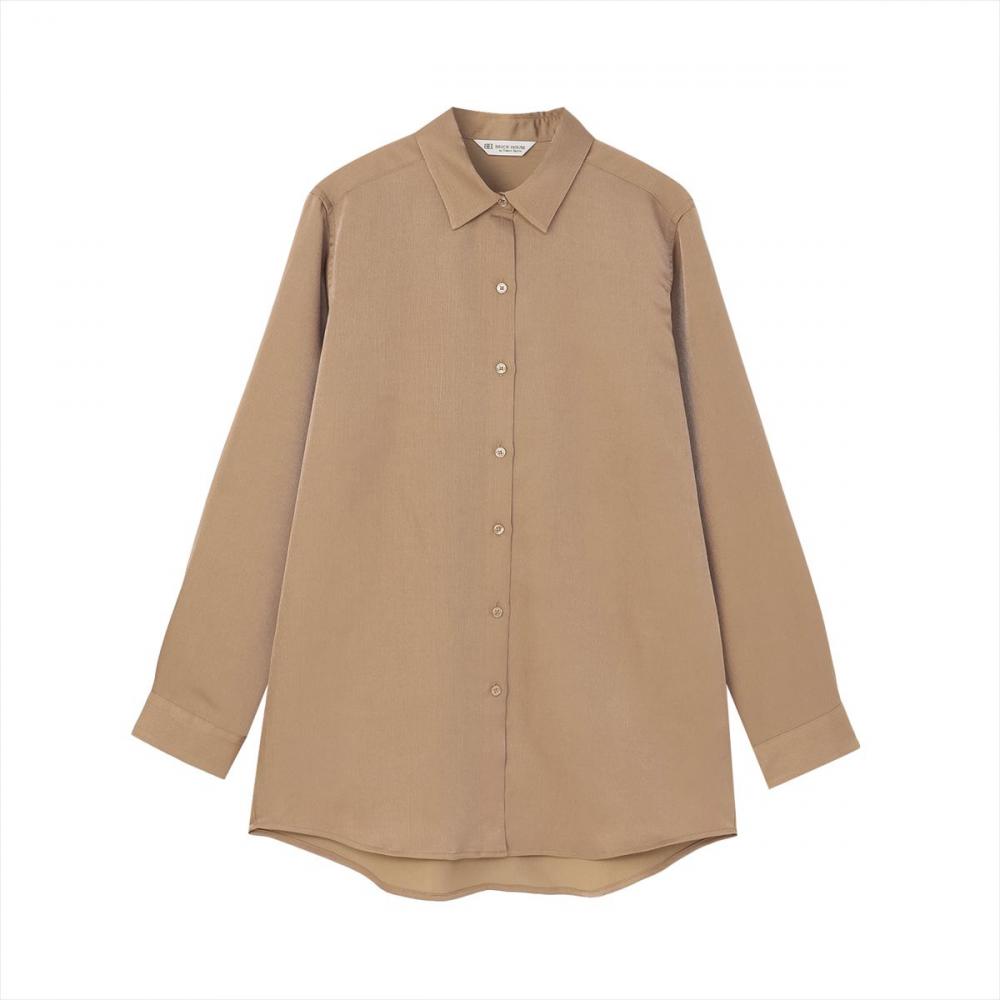 サテン ワイドシルエット レギュラー衿 シャツ 長袖 レディース