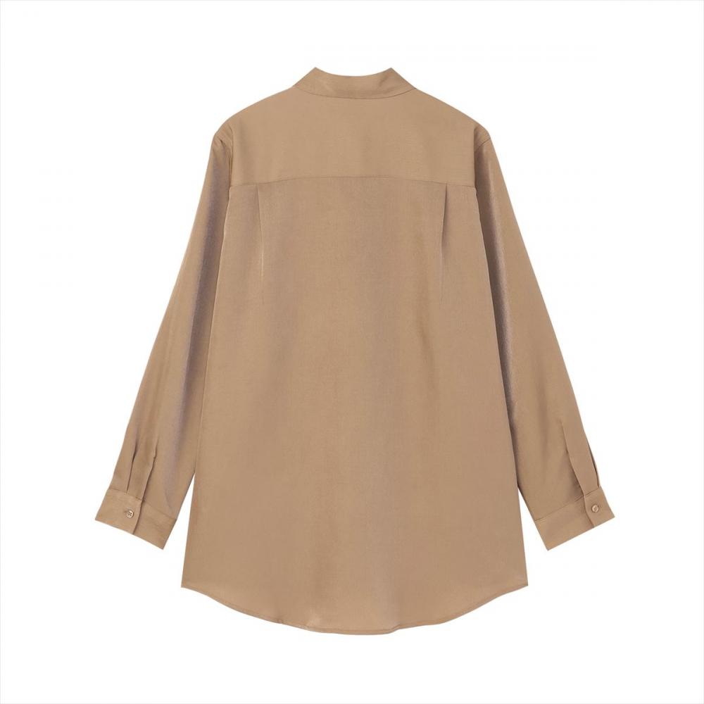 サテン ワイドシルエット レギュラー衿 シャツ 長袖 レディース