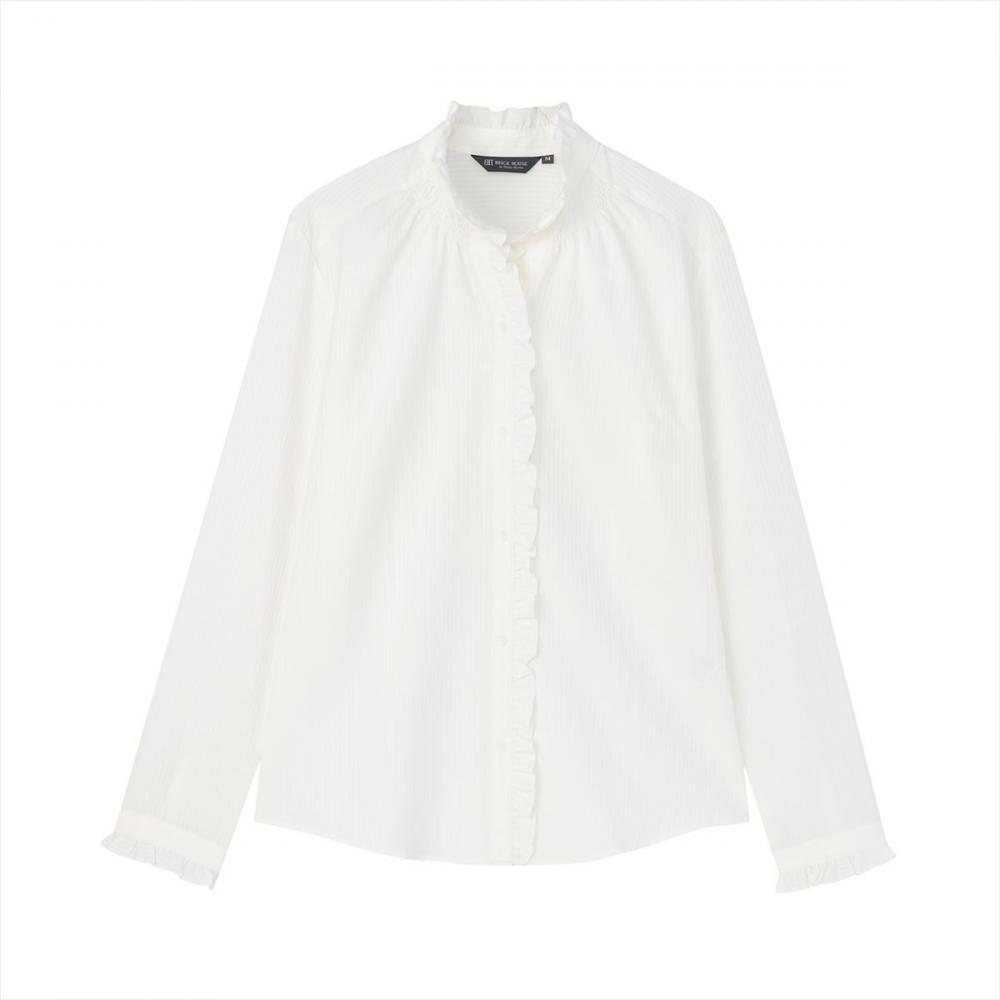 【COFREX】 スタンド ゴムシャーリング ブラウス 長袖 レディースデザインシャツ