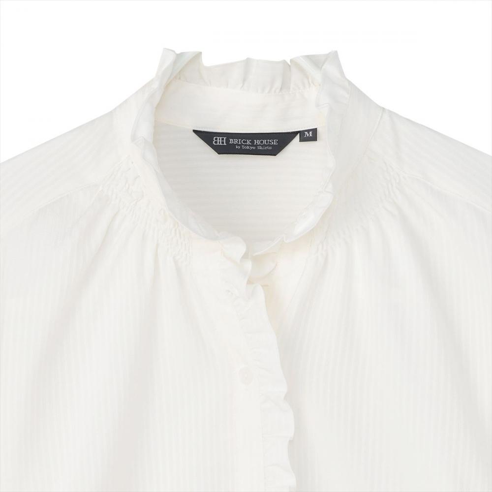 【COFREX】 スタンド ゴムシャーリング ブラウス 長袖 レディースデザインシャツ