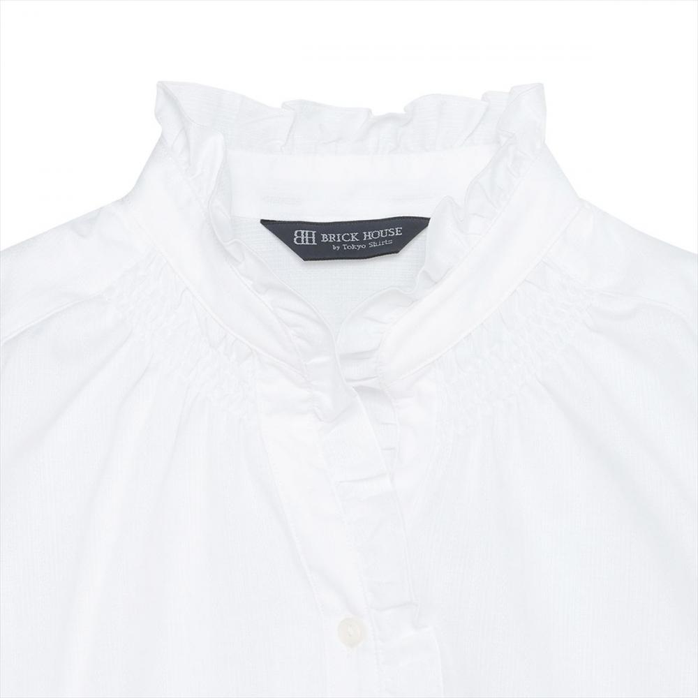 【COFREX】 スタンド ゴムシャーリング ブラウス 長袖 レディースデザインシャツ