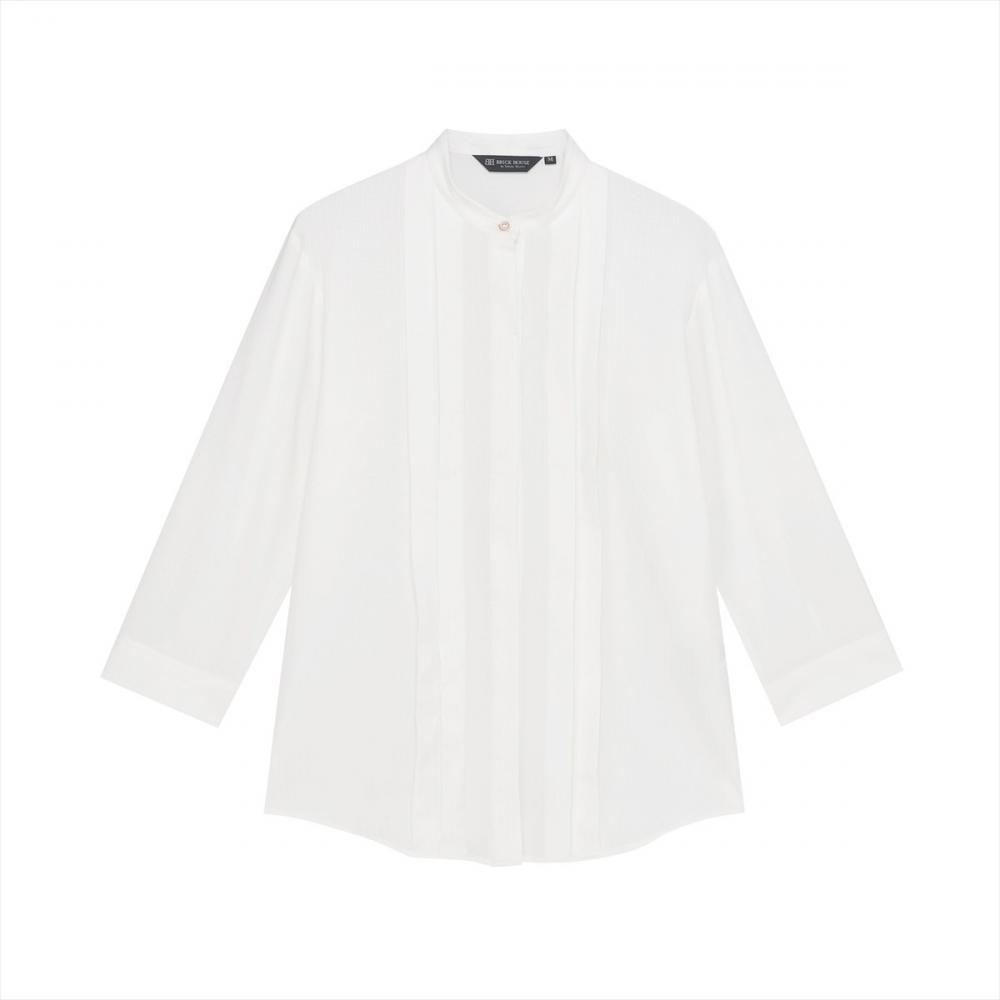 【COFREX】 スタンド ビジューボタン ブラウス 七分袖 レディースデザインシャツ