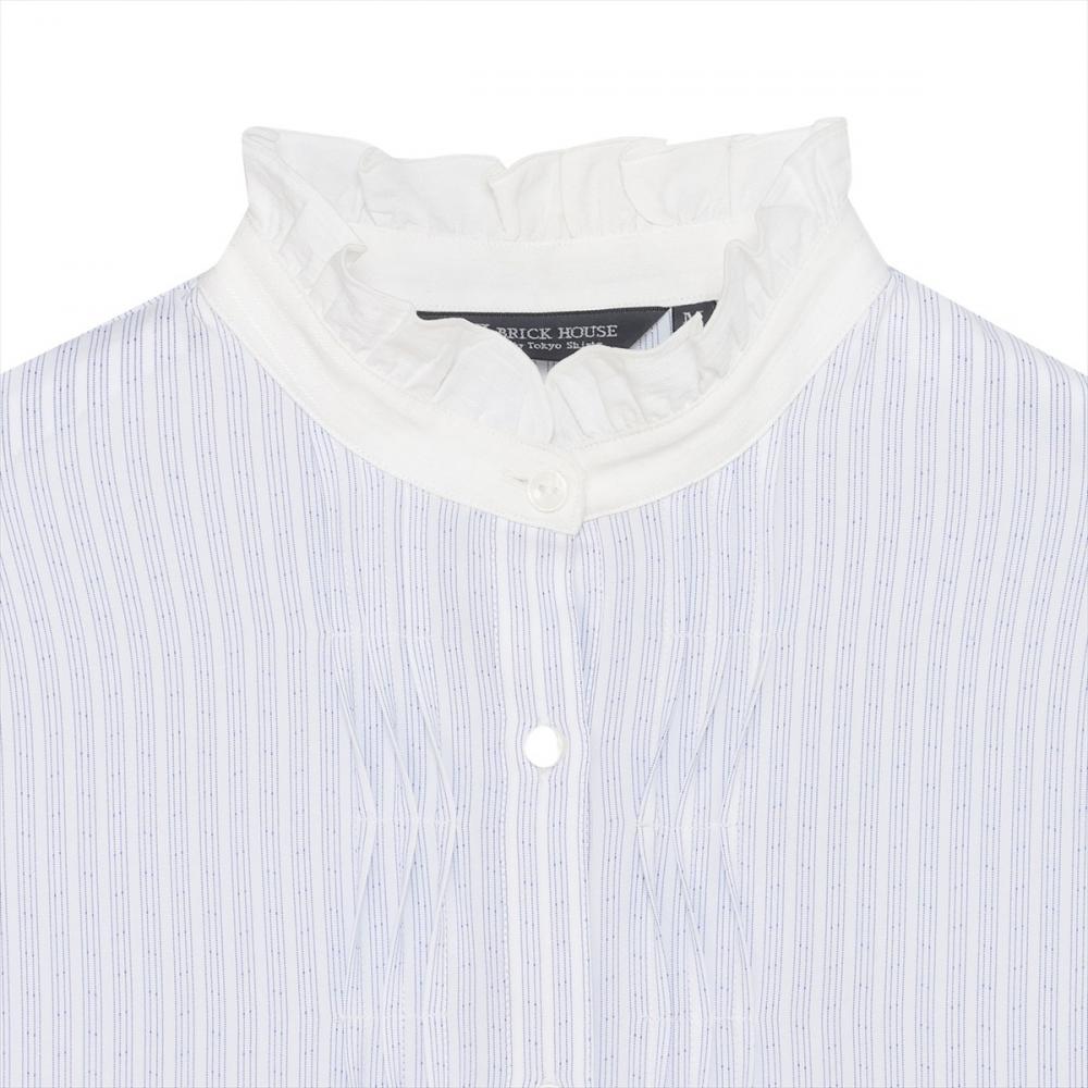 【COFREX】 スタンドフリル クレリック ひねりピンタック ブラウス 七分袖 レディースデザインシャツ