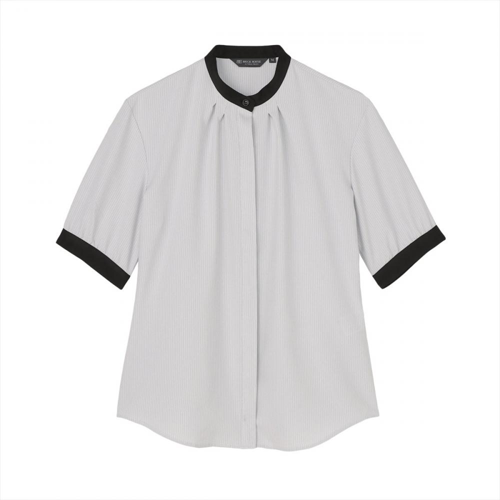 【COFREX】 配色 ギャザー衿 ブラウス 五分袖 レディースデザインシャツ