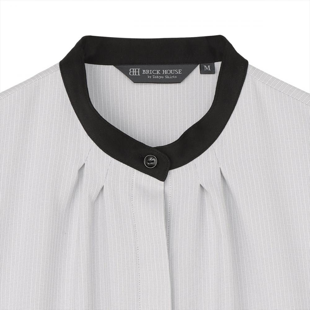 【COFREX】 配色 ギャザー衿 ブラウス 五分袖 レディースデザインシャツ