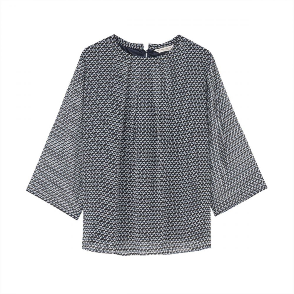 幾何学シフォン ブラウス 長袖 レディース