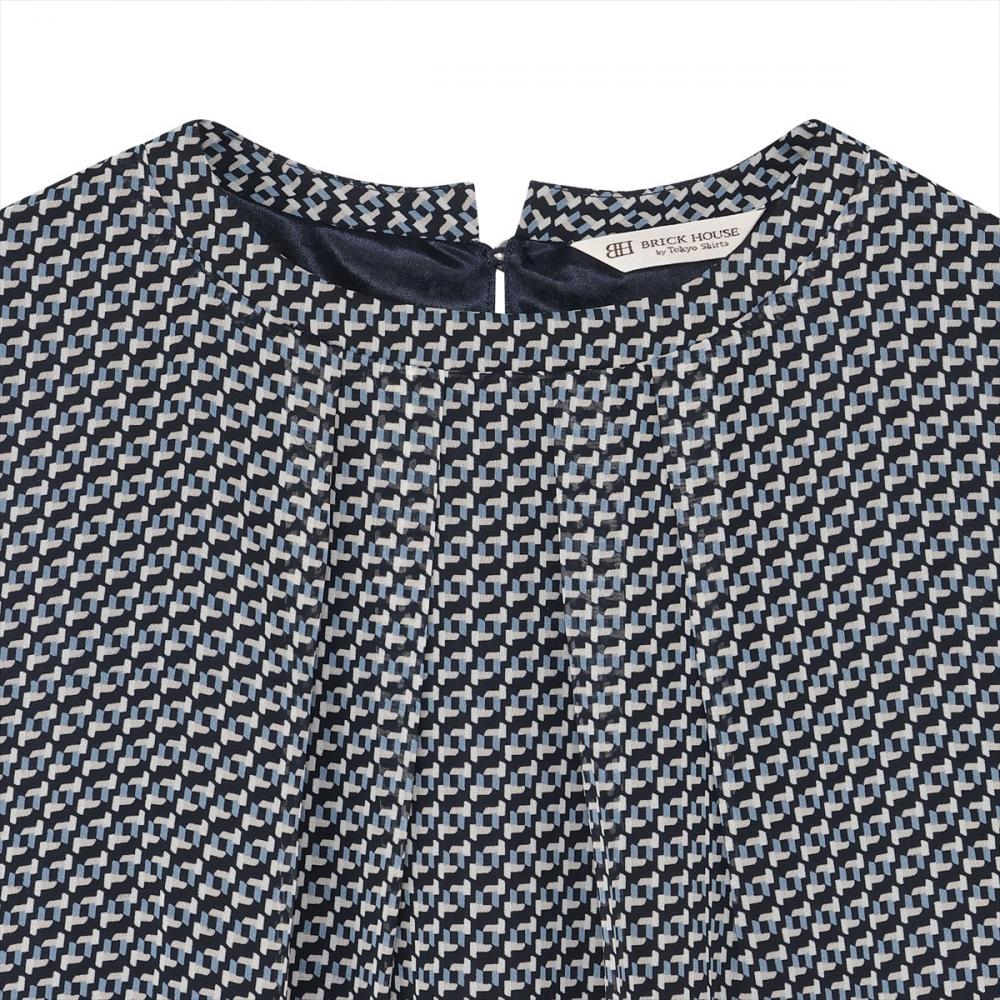 幾何学シフォン ブラウス 長袖 レディース