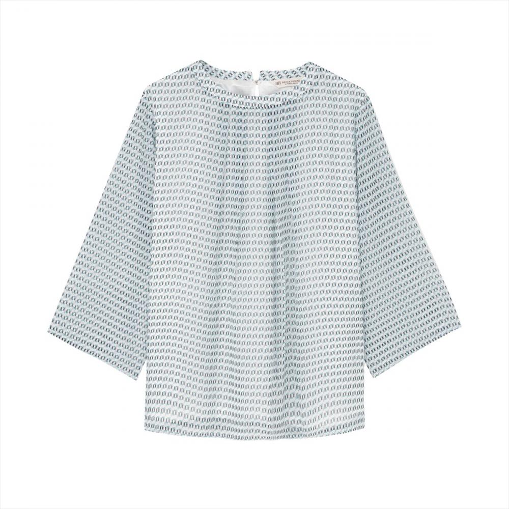 幾何学シフォン ブラウス 長袖 レディース