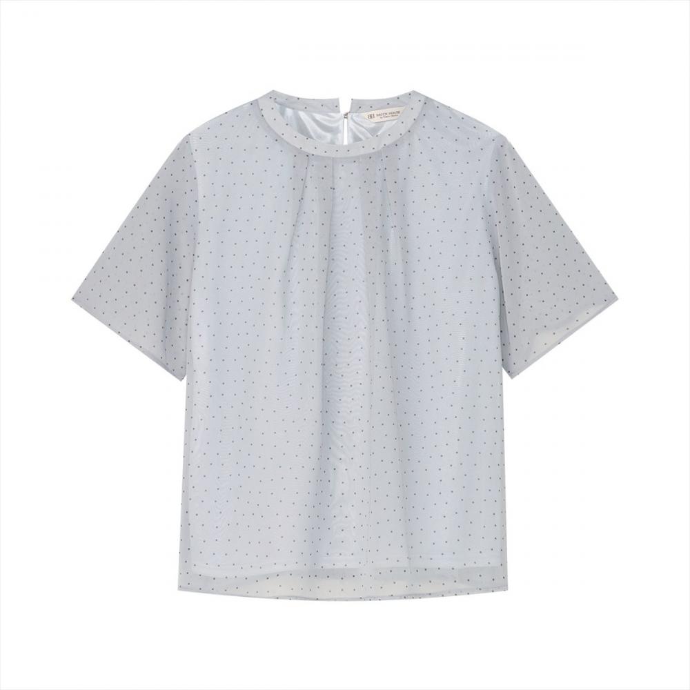 ランダムドット  シフォンブラウス 五分袖 レディース