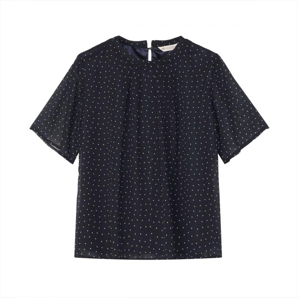 ランダムドット  シフォンブラウス 五分袖 レディース