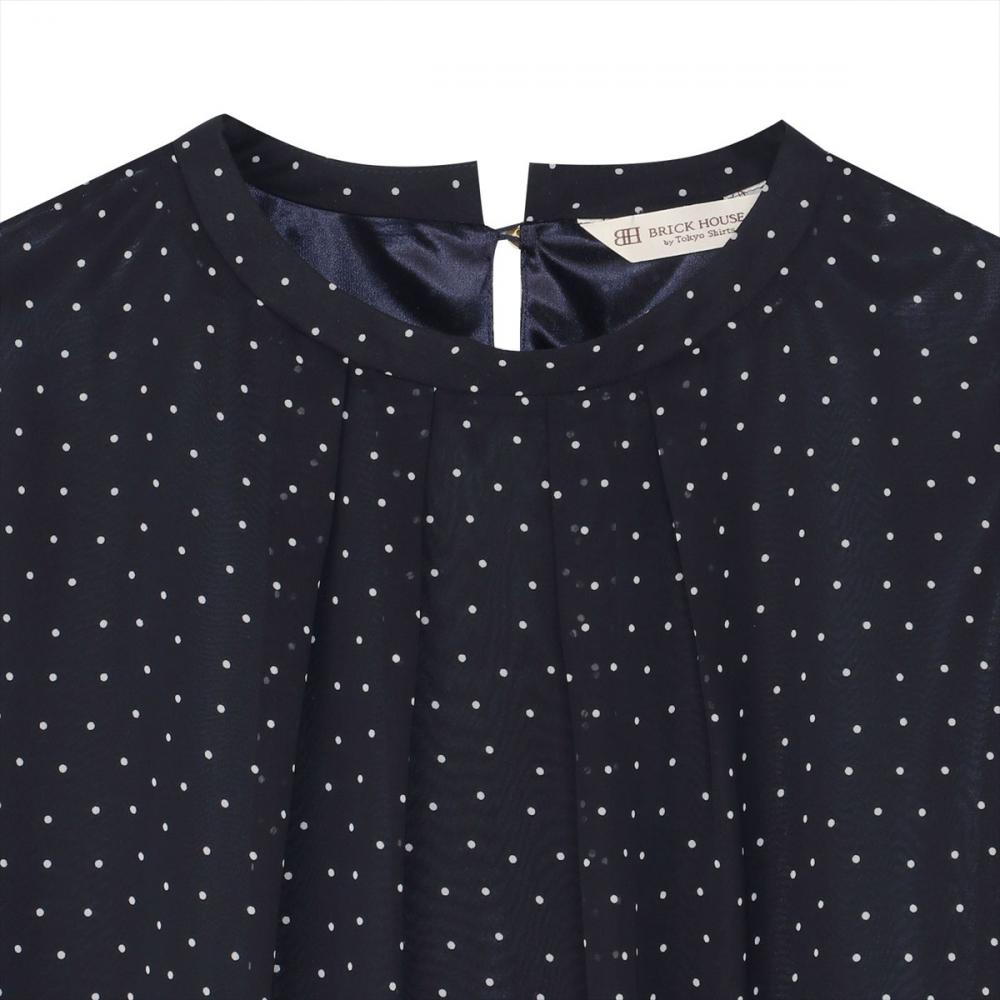 ランダムドット  シフォンブラウス 五分袖 レディース