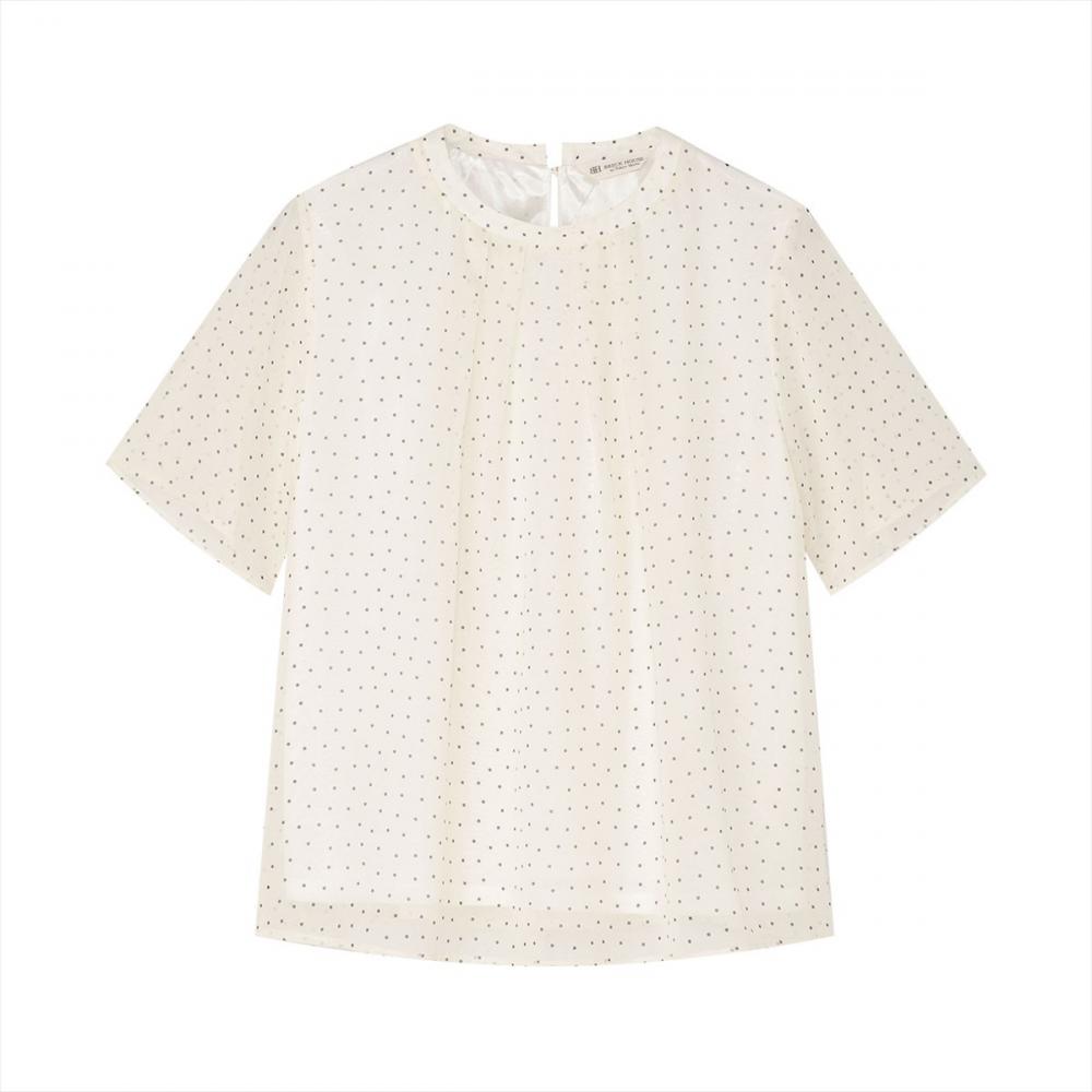 ランダムドット  シフォンブラウス 五分袖 レディース