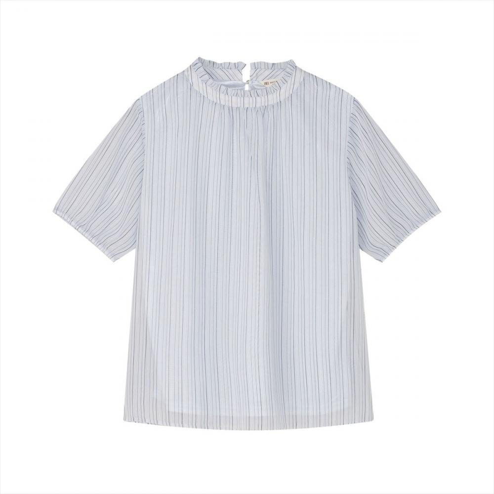 ストライプ シフォンブラウス 五分袖 レディース