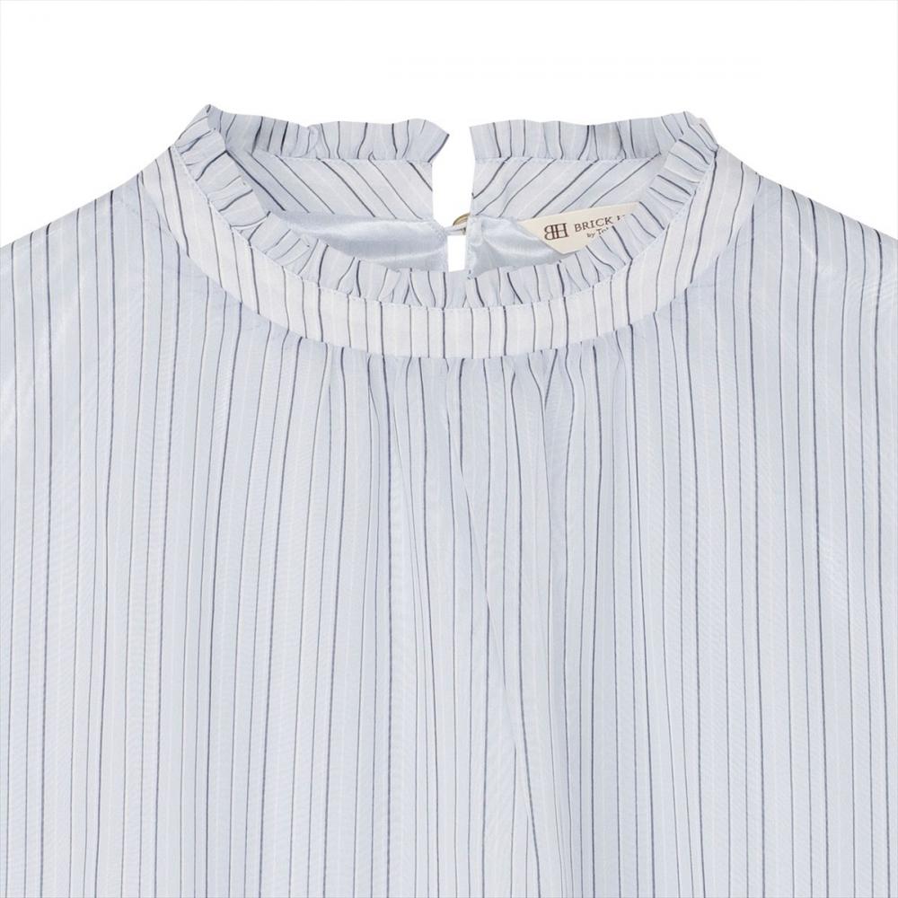 ストライプ シフォンブラウス 五分袖 レディース