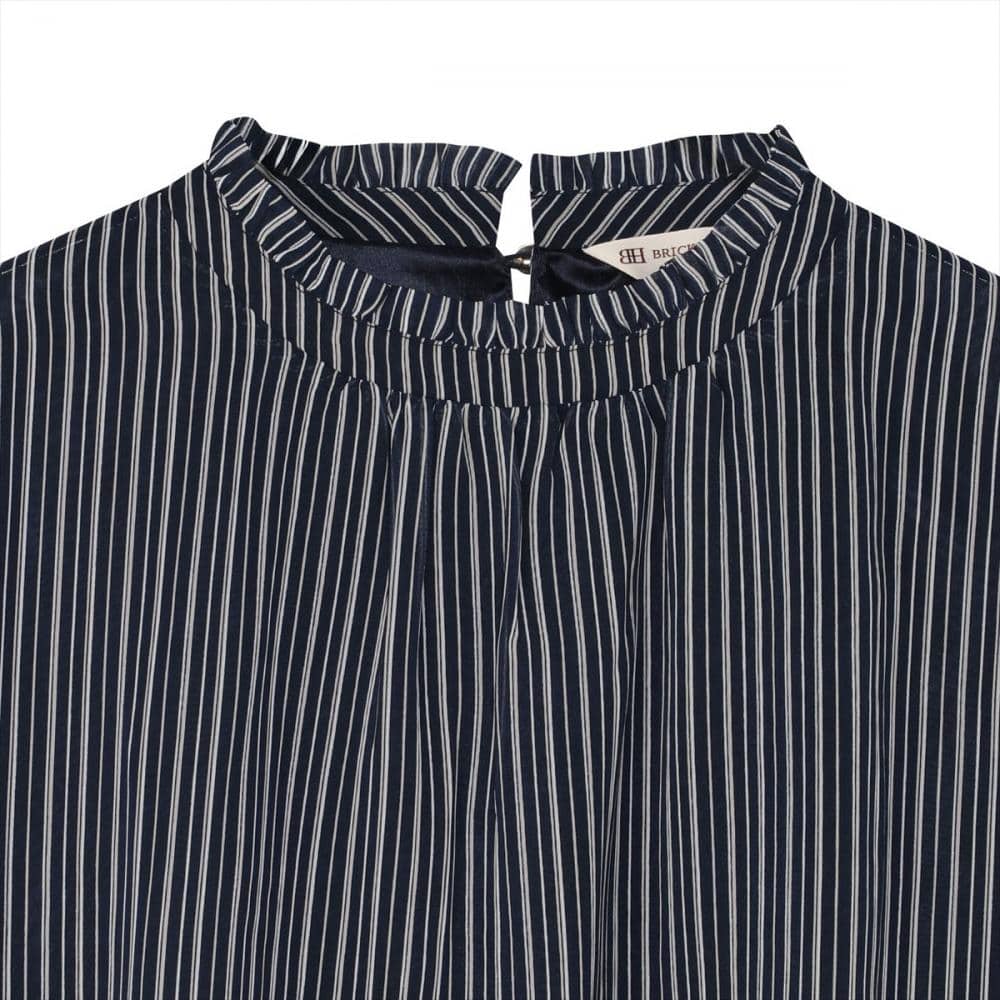 ストライプ シフォンブラウス 五分袖 レディース